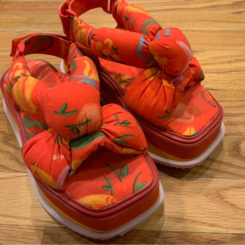 FARM Rio Red Floral Platform Sandals